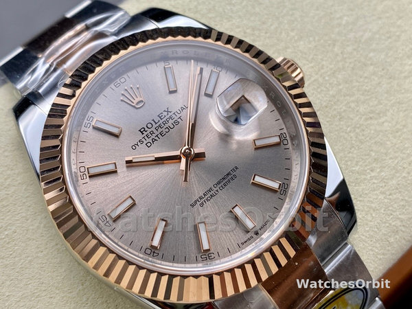 Replica Heren Rolex Datejust 41-126331 0009, tweekleurig, roségoud, Sundust index wijzerplaat Sundust wijzerplaat