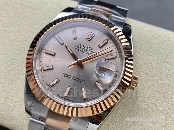 Replica Heren Rolex Datejust 41-126331 0009, tweekleurig, roségoud, Sundust index wijzerplaat Sundust wijzerplaat