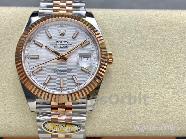 Replica Heren Rolex Datejust-m126331 0018, 41mm, Automatisch, Jubileum armband, Zilveren wijzerplaat met golfmotief