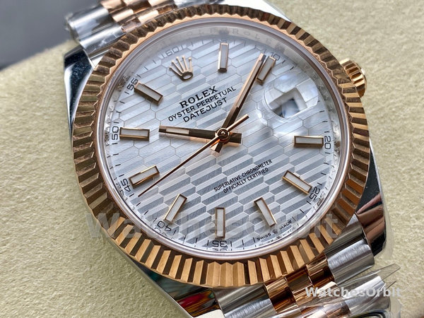 Replica Heren Rolex Datejust-m126331 0018, 41mm, Automatisch, Jubileum armband, Zilveren wijzerplaat met golfmotief