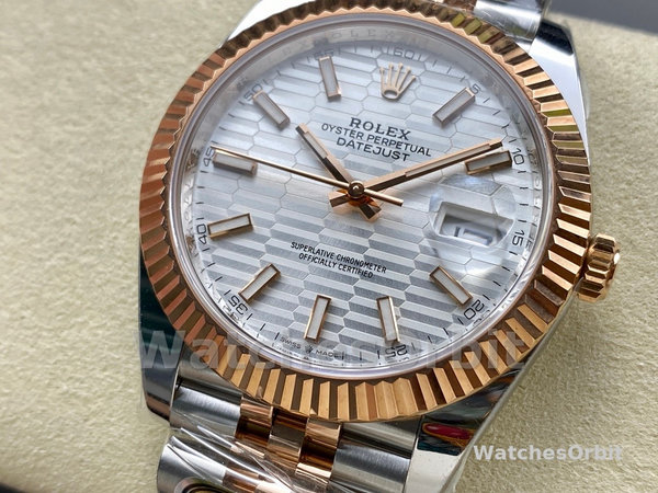 Replica Heren Rolex Datejust-m126331 0018, 41mm, Automatisch, Jubileum armband, Zilveren wijzerplaat met golfmotief