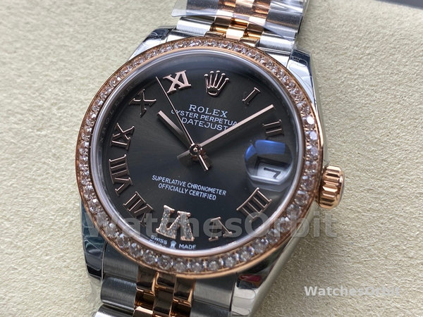 Womens Rolex Datejust Lady 31-278381RBR, Rose Gold & Steel, Slate Roman Diamond VI Dial, Diamond Bezel, Jubilee Bracelet, Women’s Slate Replica Watch Image