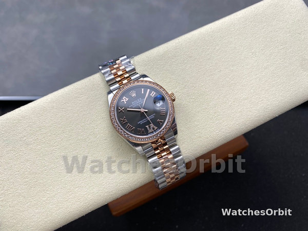 Womens Rolex Datejust Lady 31-278381RBR, Rose Gold & Steel, Slate Roman Diamond VI Dial, Diamond Bezel, Jubilee Bracelet, Women’s Slate Replica Watch Image