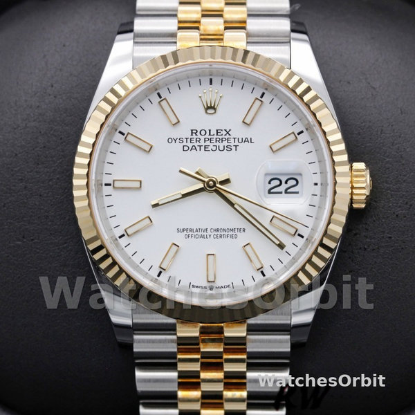 Womens Rolex Datejust 36mm Unisex-m126233 0019-White Index Dial-Fluted Bezel White Replica Image