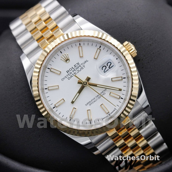 Womens Rolex Datejust 36mm Unisex-m126233 0019-White Index Dial-Fluted Bezel White Replica Image