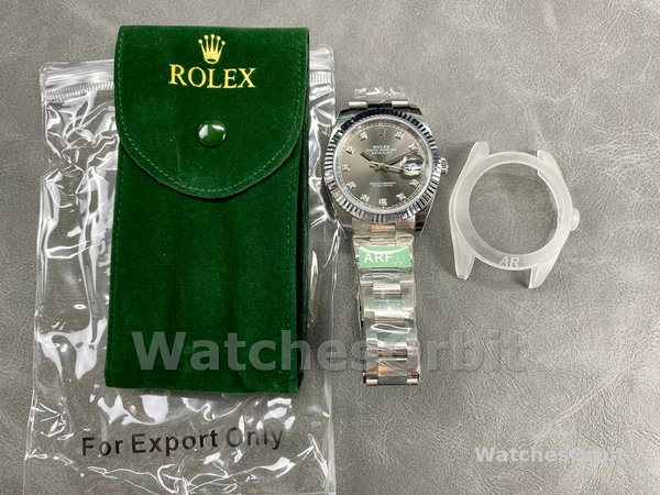 Replica Rolex Datejust 41 mm Uomo-m126334 0005-Ghiera scanalata-Giallo scuro rodiato Grigio Quadrante Grigio