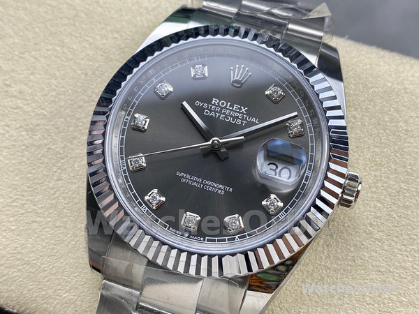 Replica Rolex Datejust 41 mm Uomo-m126334 0005-Ghiera scanalata-Giallo scuro rodiato Grigio Quadrante Grigio