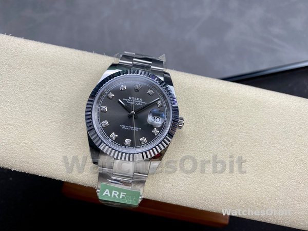 Replica Rolex Datejust 41 mm Uomo-m126334 0005-Ghiera scanalata-Giallo scuro rodiato Grigio Quadrante Grigio