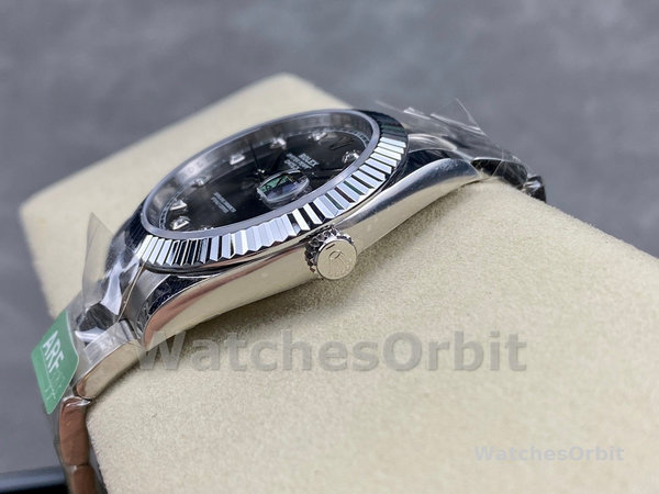 Replica Rolex Datejust 41 mm Uomo-m126334 0005-Ghiera scanalata-Giallo scuro rodiato Grigio Quadrante Grigio