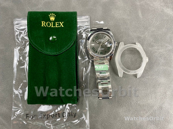 Replica Rolex Datejust 41 mm Uomo-m126334 0021-Lunetta scanalata-Giallo grigio Wimbledon Quadrante grigio Wimbledon