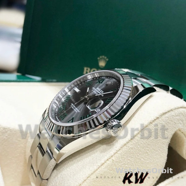 Replica Rolex Datejust 41 mm Uomo-m126334 0021-Lunetta scanalata-Giallo grigio Wimbledon Quadrante grigio Wimbledon