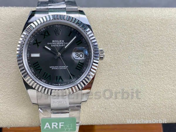 Replica Rolex Datejust 41 mm Uomo-m126334 0021-Lunetta scanalata-Giallo grigio Wimbledon Quadrante grigio Wimbledon