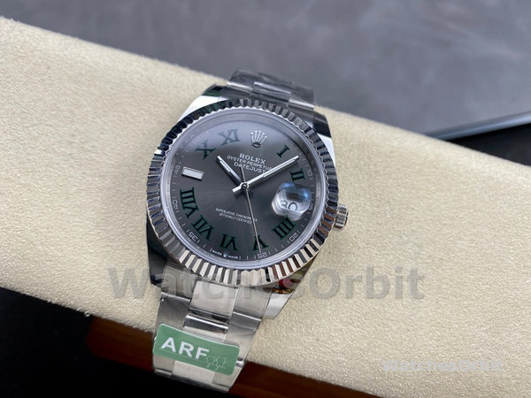Replica Rolex Datejust 41 mm Uomo-m126334 0021-Lunetta scanalata-Giallo grigio Wimbledon Quadrante grigio Wimbledon