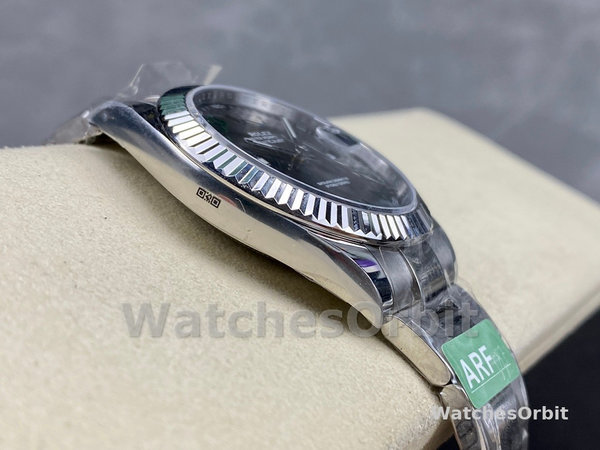Replica Rolex Datejust 41 mm Uomo-m126334 0021-Lunetta scanalata-Giallo grigio Wimbledon Quadrante grigio Wimbledon