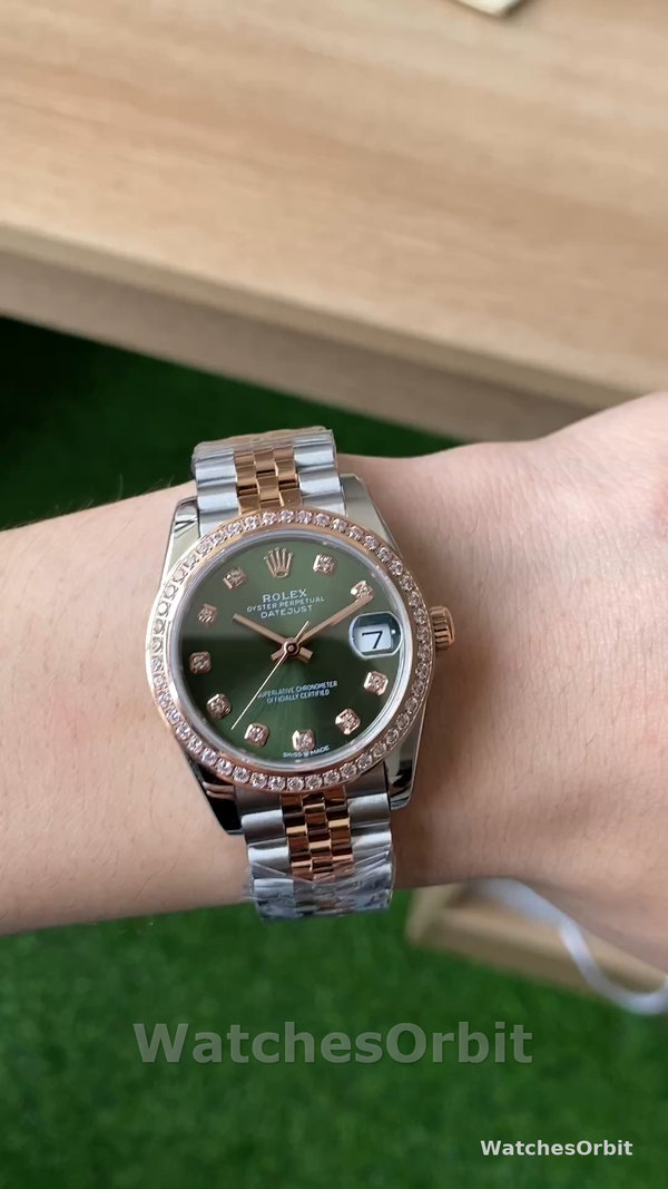 Replica Rolex Datejust Olive Green Diamond Steel & Rose Gold 279381RBR 0007 Lady Uhr