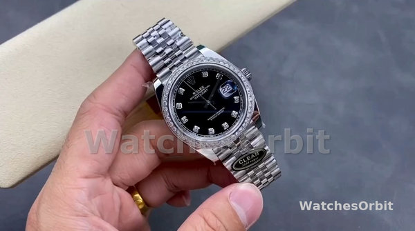 Men's Rolex Datejust Stainless Steel Black Diamond Dial Jubilee Bracelet - 126284RBR 0019 Black Dial