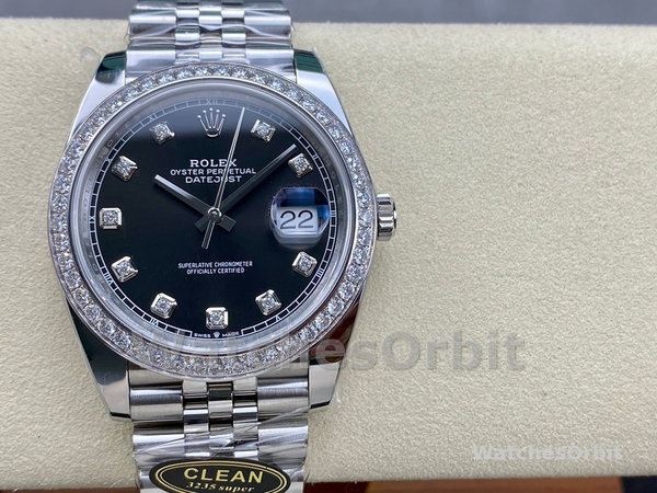 Mens Rolex Datejust Stainless Steel Black Diamond Dial Jubilee Bracelet - 126284RBR 0019 Black Dial Replica Watch Image