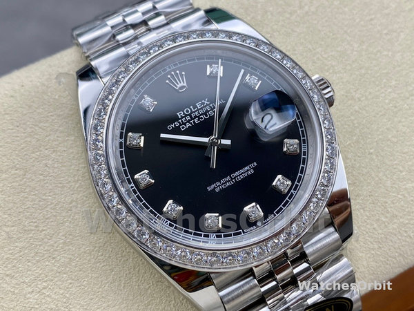 Mens Rolex Datejust Stainless Steel Black Diamond Dial Jubilee Bracelet - 126284RBR 0019 Black Dial Replica Watch Image
