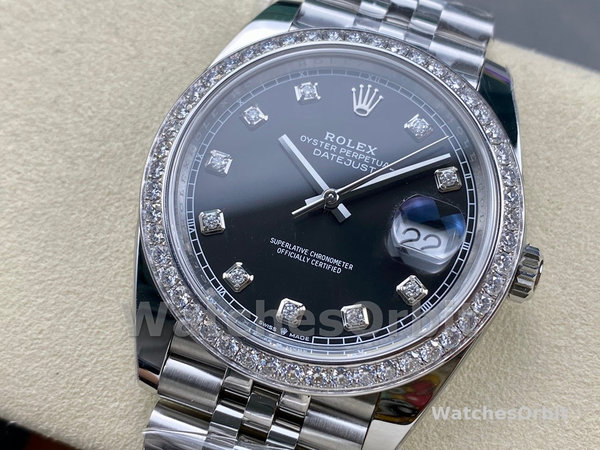 Mens Rolex Datejust Stainless Steel Black Diamond Dial Jubilee Bracelet - 126284RBR 0019 Black Dial Replica Watch Image