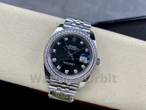 Mens Rolex Datejust Stainless Steel Black Diamond Dial Jubilee Bracelet - 126284RBR 0019 Black Dial Replica Watch Image