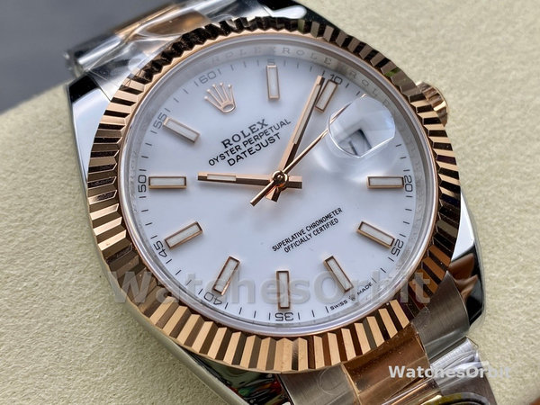 Mens Rolex Datejust-m126231 0018, Stainless Steel & Rose Gold, White Index, Oyster White Dial Replica Watch Image