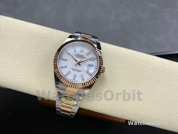 Mens Rolex Datejust-m126231 0018, Stainless Steel & Rose Gold, White Index, Oyster White Dial Replica Watch Image
