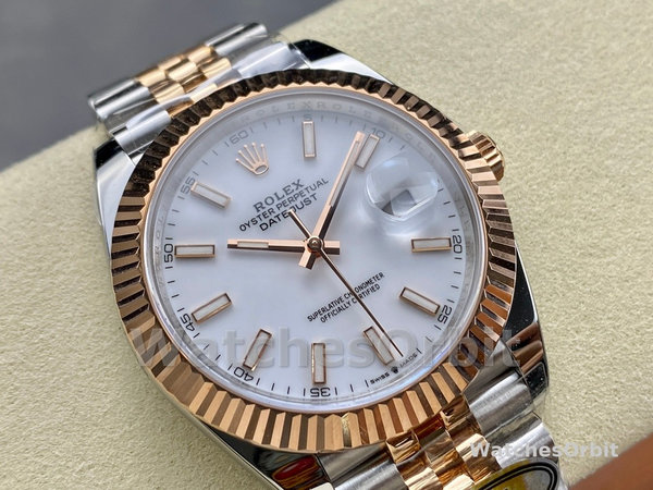 Mens Rolex Datejust-M126231 0017, Steel & Everose Gold, White Dial White Dial Replica Watch Image