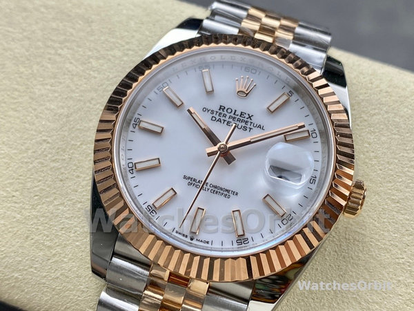 Mens Rolex Datejust-M126231 0017, Steel & Everose Gold, White Dial White Dial Replica Watch Image