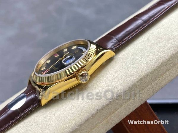 Replica Rolex Day Date 36-m128348RBR 0026 unisex, oro giallo, quadrante champagne, lunetta con diamanti, champagne
