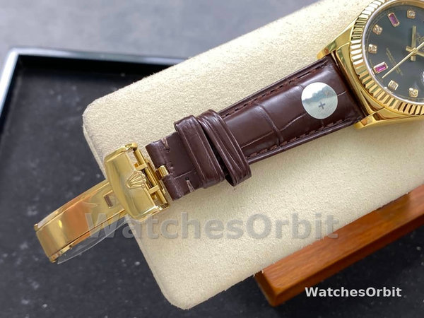Replica Rolex Day Date 36-m128348RBR 0026 unisex, oro giallo, quadrante champagne, lunetta con diamanti, champagne
