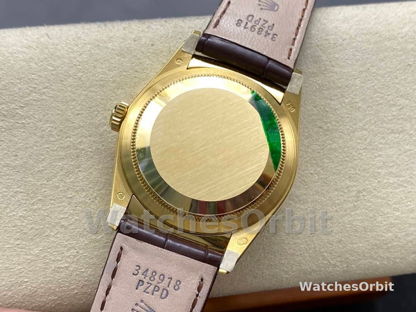 Replica Rolex Day Date 36-m128348RBR 0026 unisex, oro giallo, quadrante champagne, lunetta con diamanti, champagne