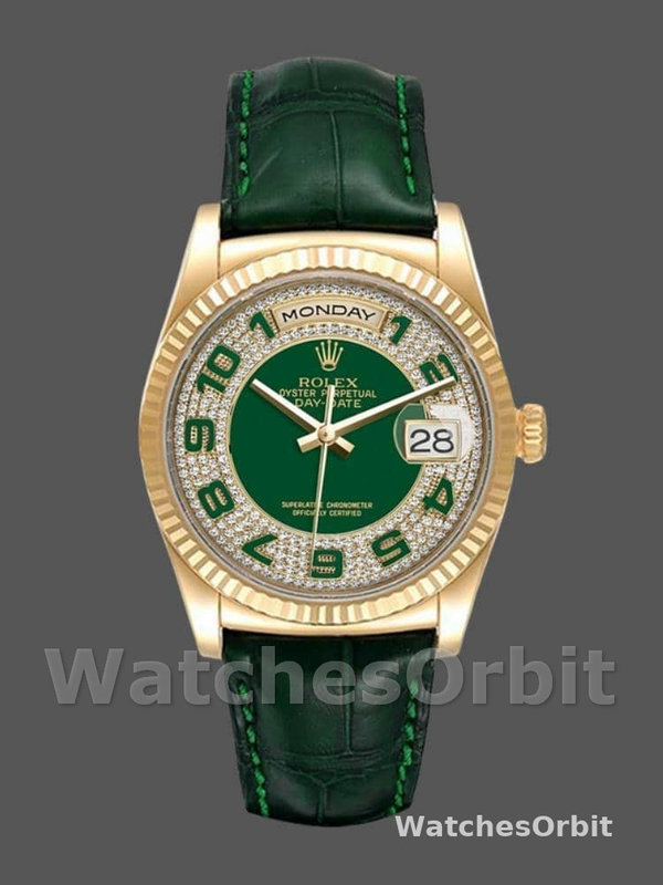Replica Rolex Day Date-118138, 36mm, Groen & Diamanten voor heren