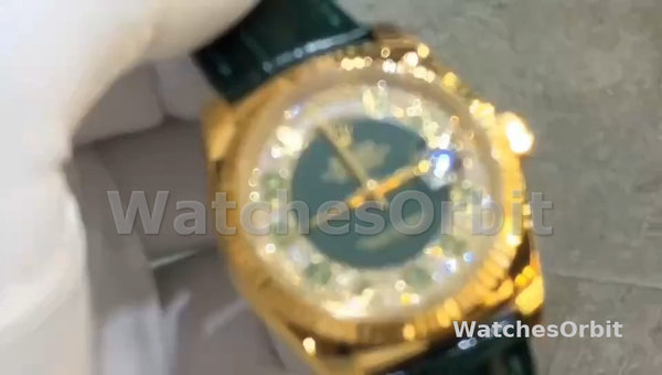 Replica Rolex Day Date-118138, 36mm, Groen & Diamanten voor heren