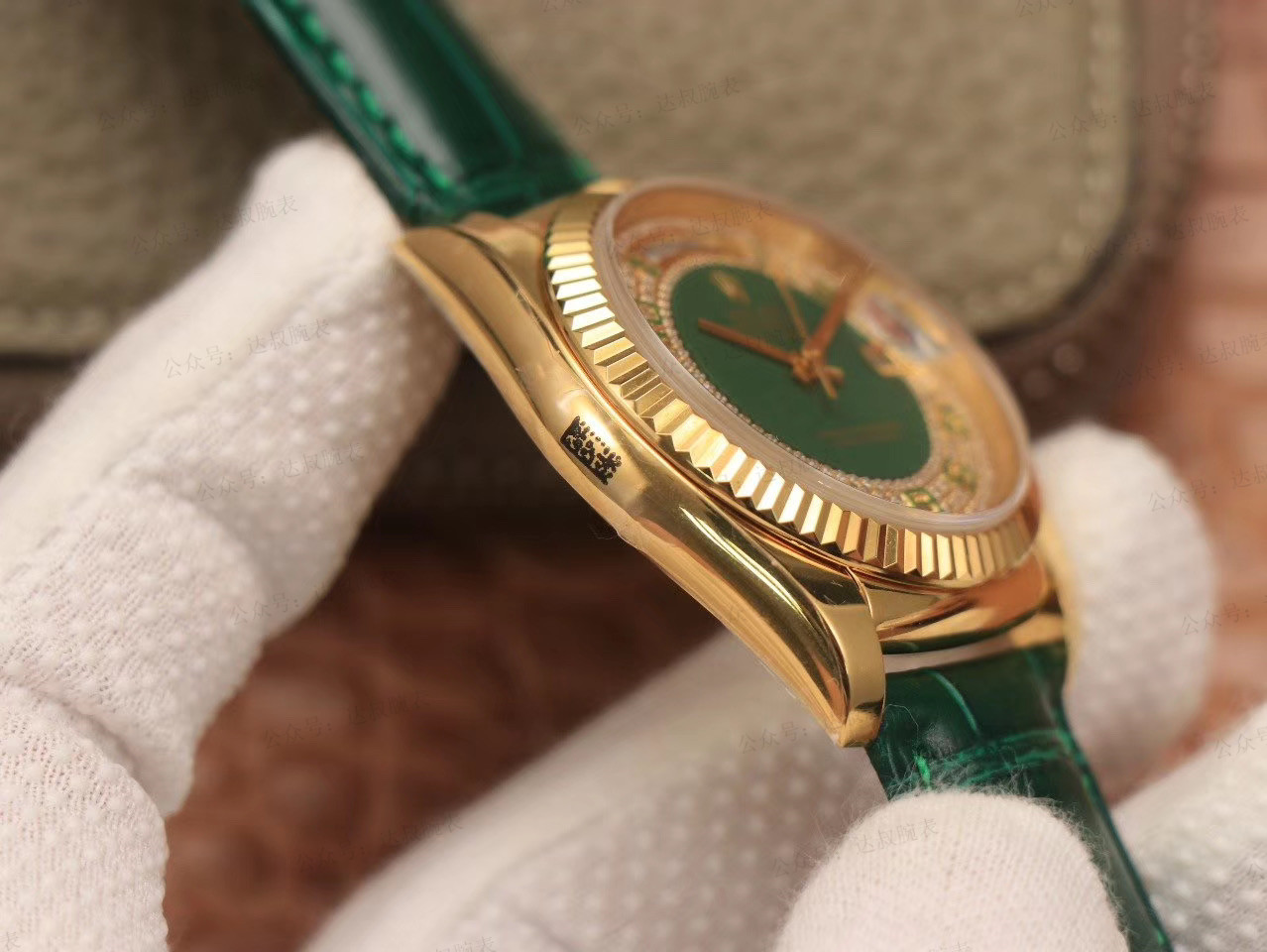 Replica Rolex Day Date-118138, 36mm, Groen & Diamanten voor heren