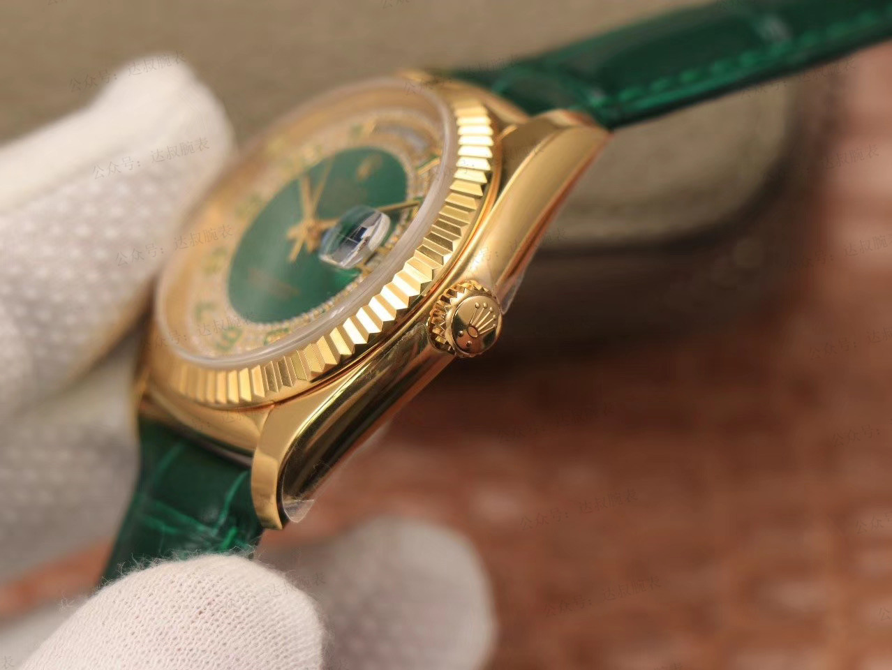 Replica Rolex Day Date-118138, 36mm, Groen & Diamanten voor heren