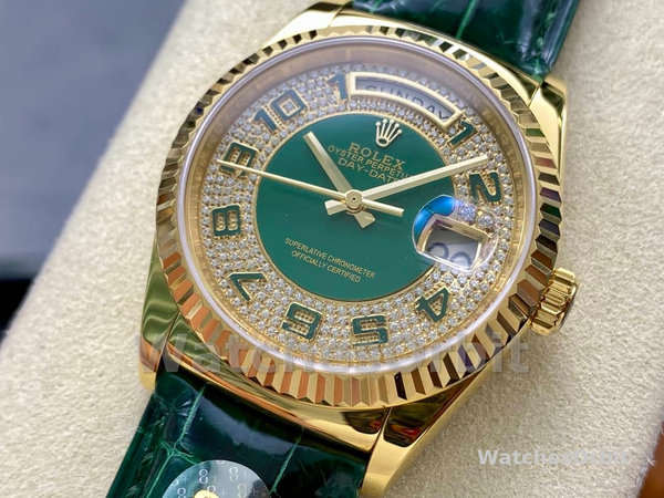 Replica Rolex Day Date-118138, 36mm, Groen & Diamanten voor heren