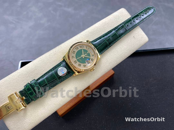 Replica Rolex Day Date-118138, 36mm, Groen & Diamanten voor heren