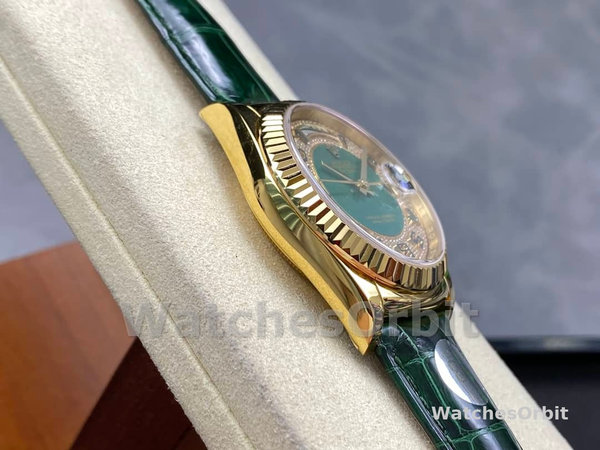 Replica Rolex Day Date-118138, 36mm, Groen & Diamanten voor heren