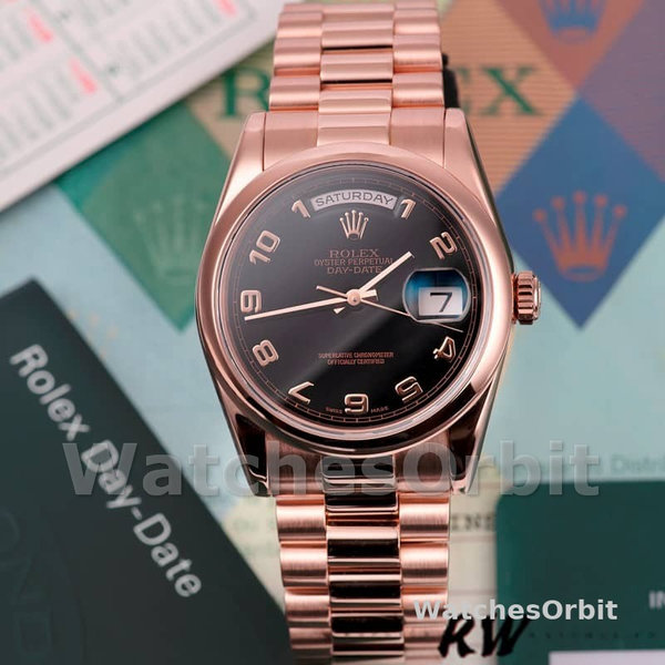 Replica Rolex Day-Date 36mm unisex-118205-zwart Arabische wijzerplaat zwart
