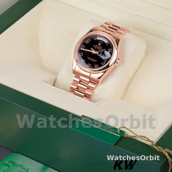 Replica Rolex Day-Date 36mm unisex-118205-zwart Arabische wijzerplaat zwart
