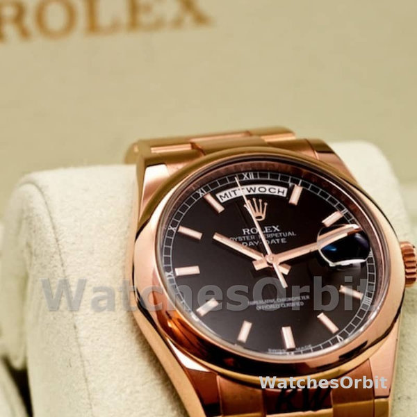 Replica Heren Rolex Day-Date 36mm Unisex-118205-Zwarte Wijzerplaat Zwart