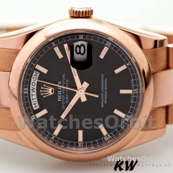 Replica Heren Rolex Day-Date 36mm Unisex-118205-Zwarte Wijzerplaat Zwart