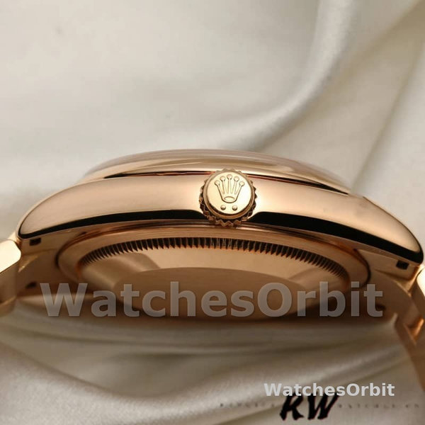 Replica Rolex Day-Date 36mm voor heren-118205-Zwarte wijzerplaat-Rose Gold Black