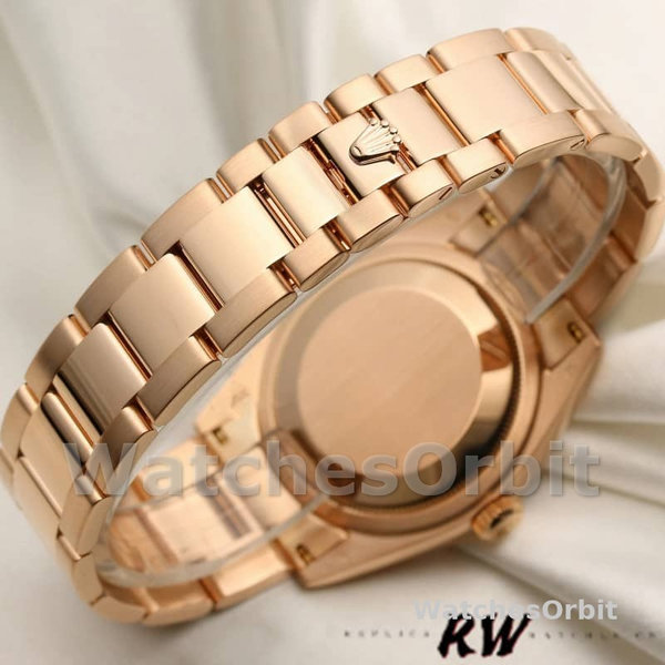 Replica Rolex Day-Date 36mm voor heren-118205-Zwarte wijzerplaat-Rose Gold Black