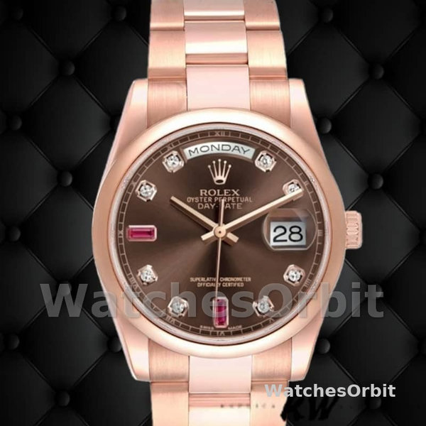 Replica Rolex Day-Date 36mm voor heren-118205-Chocoladebruine wijzerplaat Bruin
