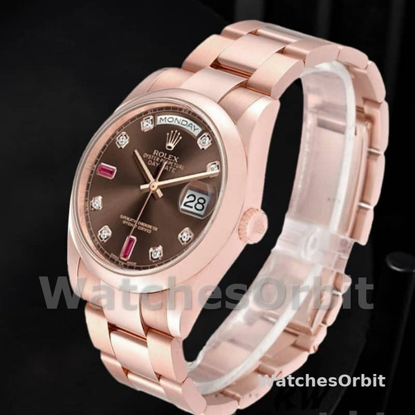 Replica Rolex Day-Date 36mm voor heren-118205-Chocoladebruine wijzerplaat Bruin