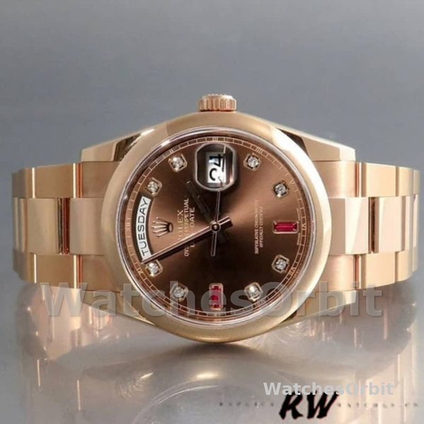 Replica Rolex Day-Date 36mm voor heren-118205-Chocoladebruine wijzerplaat Bruin