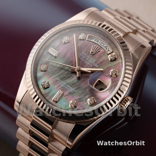Replica Rolex Day-Date 36mm unisex-118205-Dark Mother of Pearl-Black Dial MOP