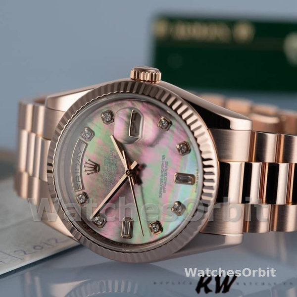 Replica Rolex Day-Date 36mm unisex-118205-Dark Mother of Pearl-Black Dial MOP
