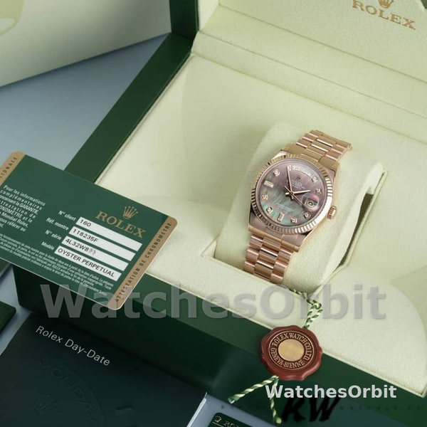 Replica Rolex Day-Date 36mm unisex-118205-Dark Mother of Pearl-Black Dial MOP